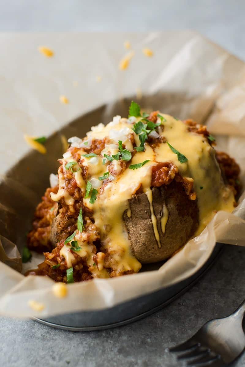 Chili Baked Potato with Cheese | Naturally Ella