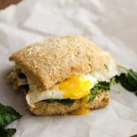 Fried Egg Biscuit Sandwich with Garlicky Greens