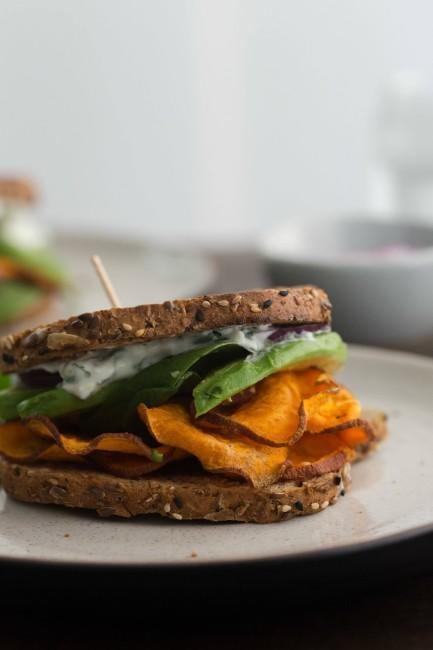 Chili Roasted Sweet Potato Sandwich with Avocado