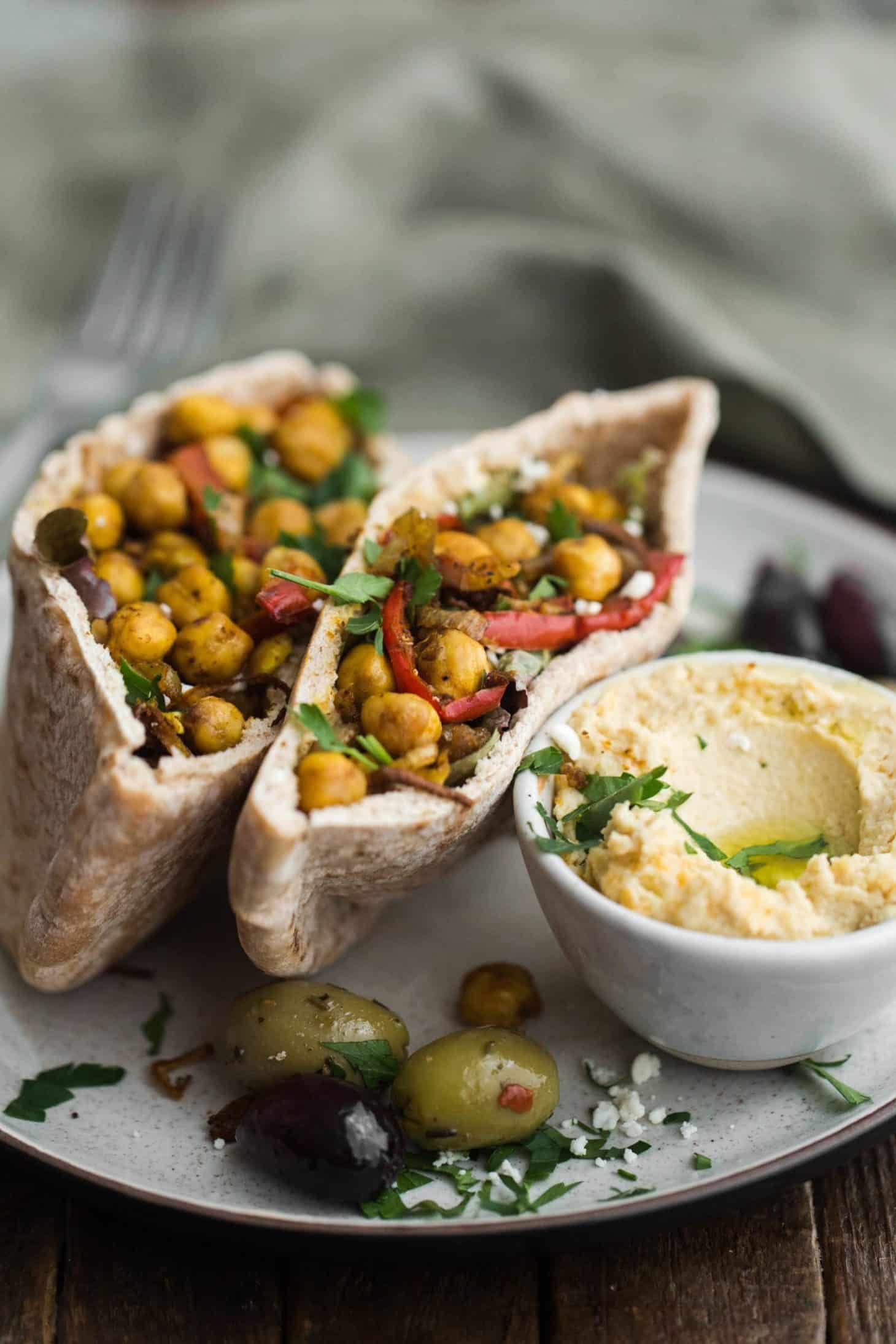 Chickpea Shawarma Stuffed Pita with Hummus | Naturally Ella