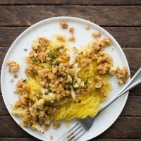 Roasted Spaghetti Squash with Thyme Butter and Pecan Crumble