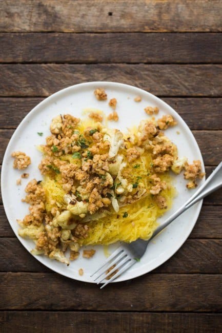 Roasted Spaghetti Squash with Thyme Butter and Pecan Crumble