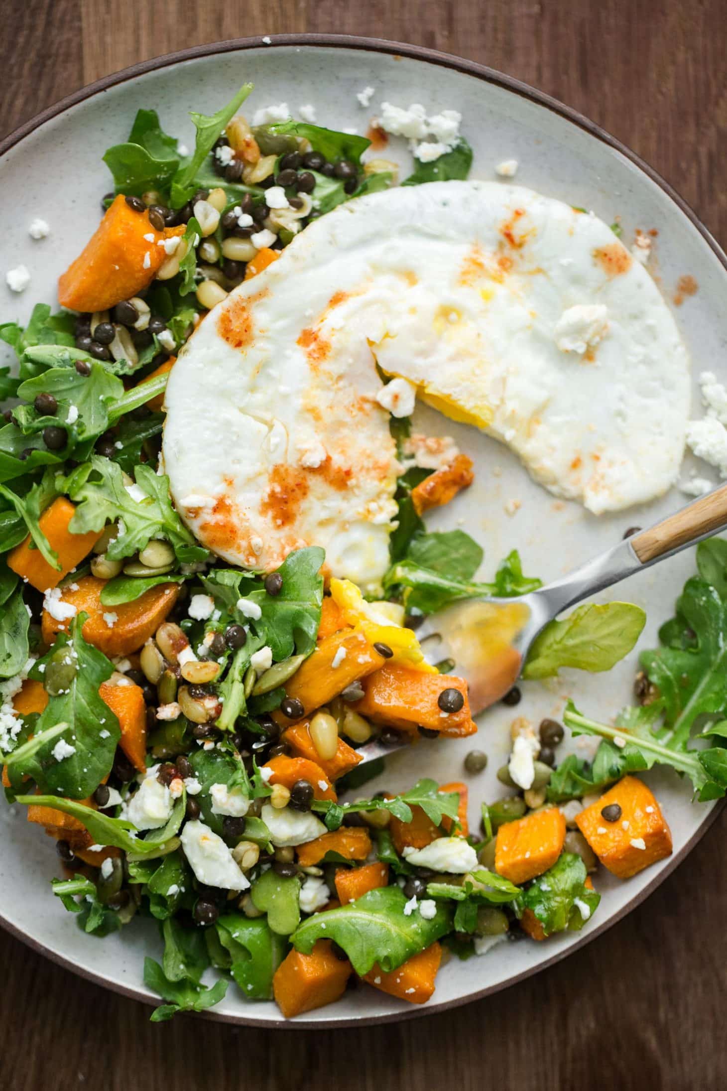 Sweet Potato Salad with Lentils and Fried Egg