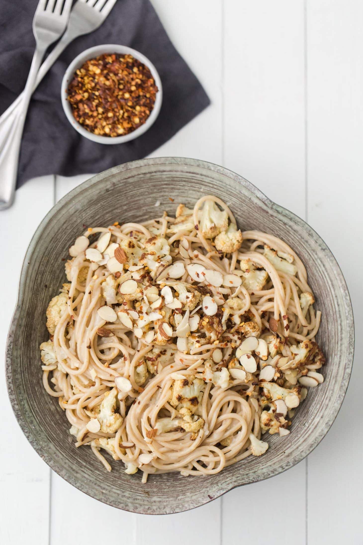 Roasted Cauliflower Pasta with Lemon-Almond Sauce