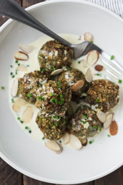 Lentil Broccoli Bites with Lemon Cream Sauce