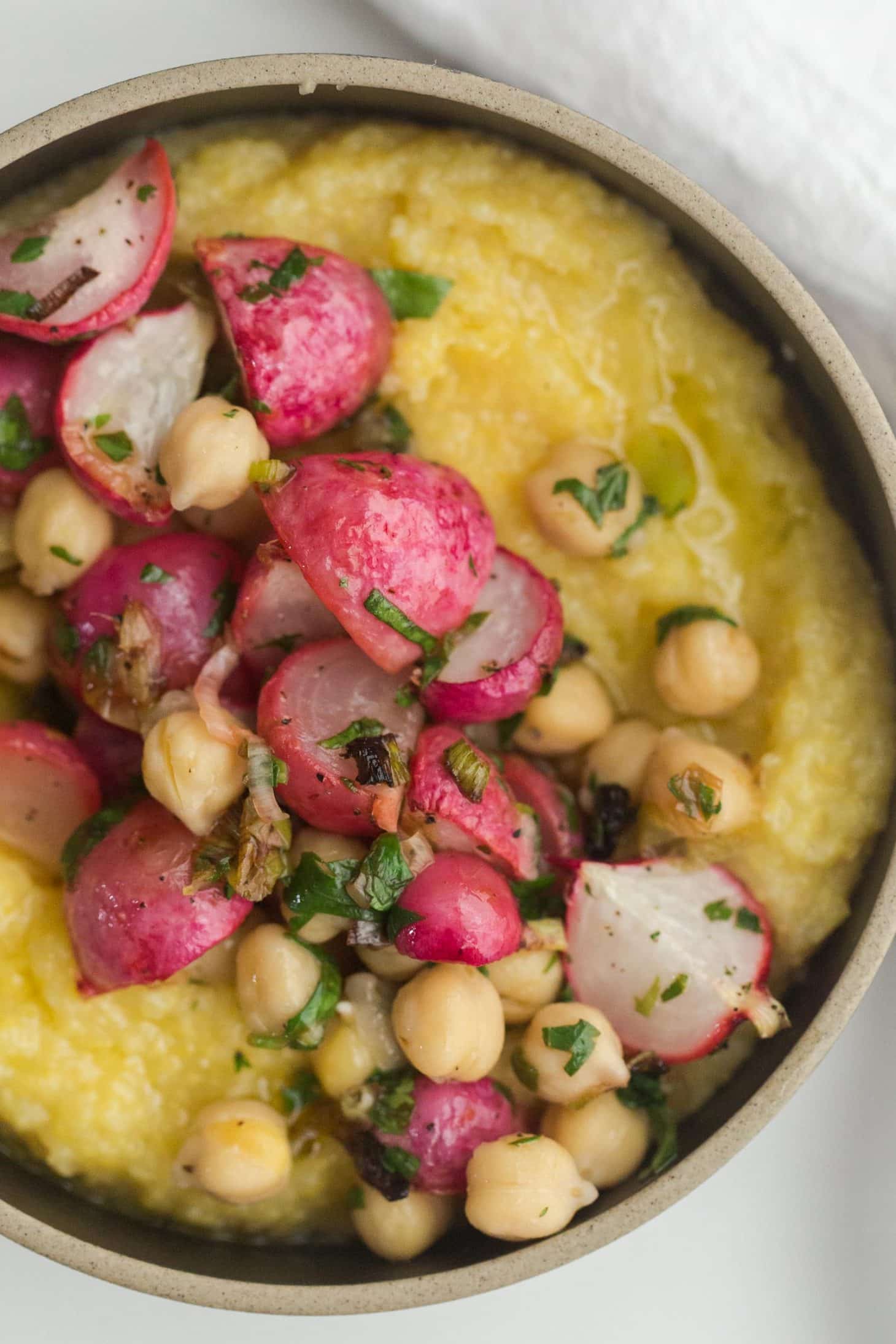 Roasted Radish Polenta with Chickpeas