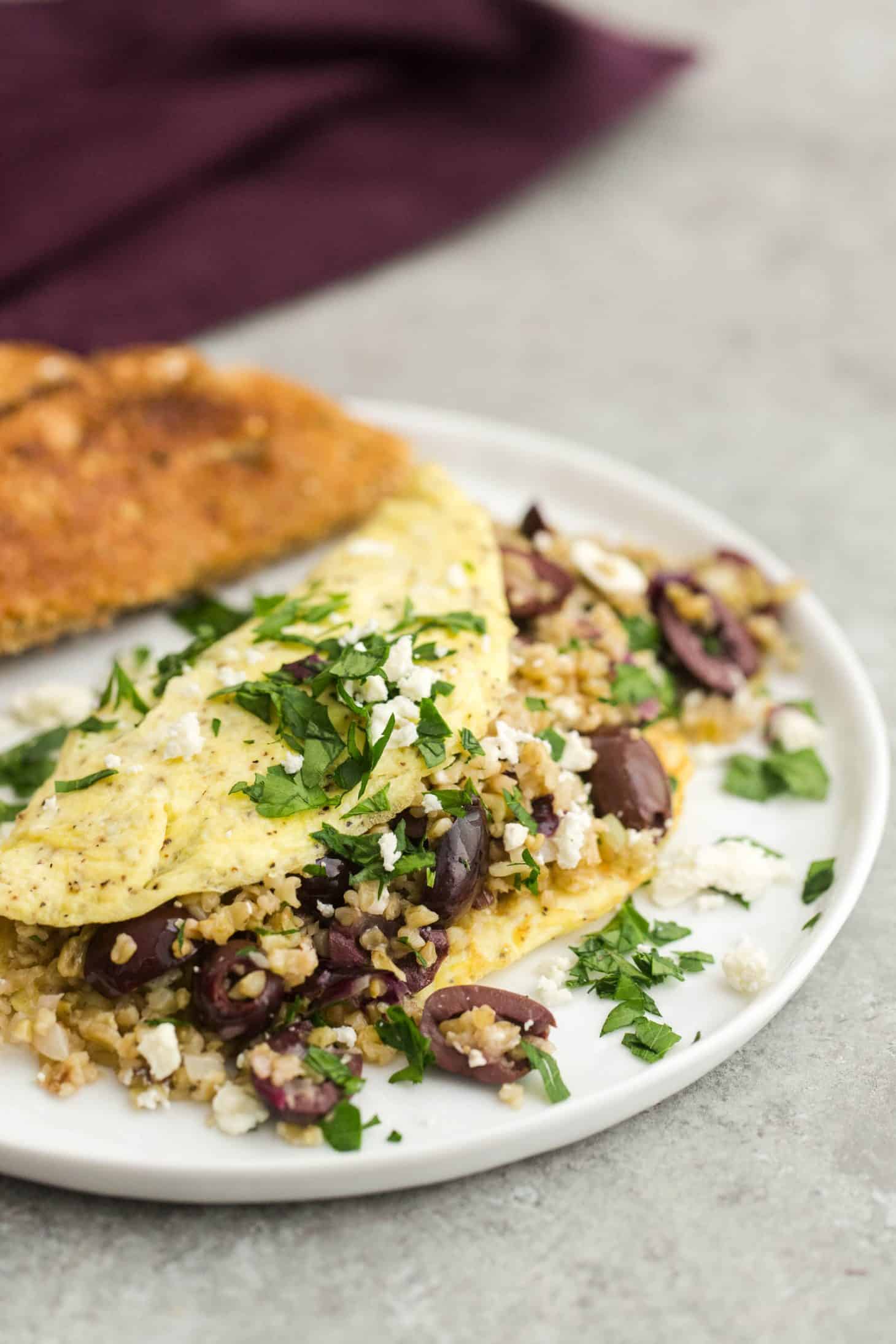 Freekeh Omelette with Olives and Feta