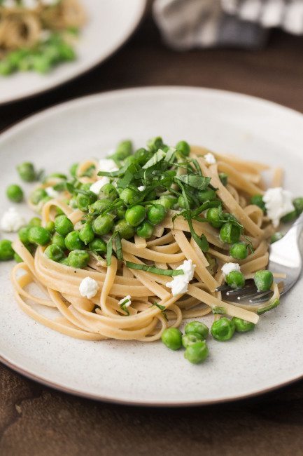 Pea Pasta with Goat Cheese and Basil