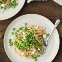 Pea Pasta with Goat Cheese Sauce