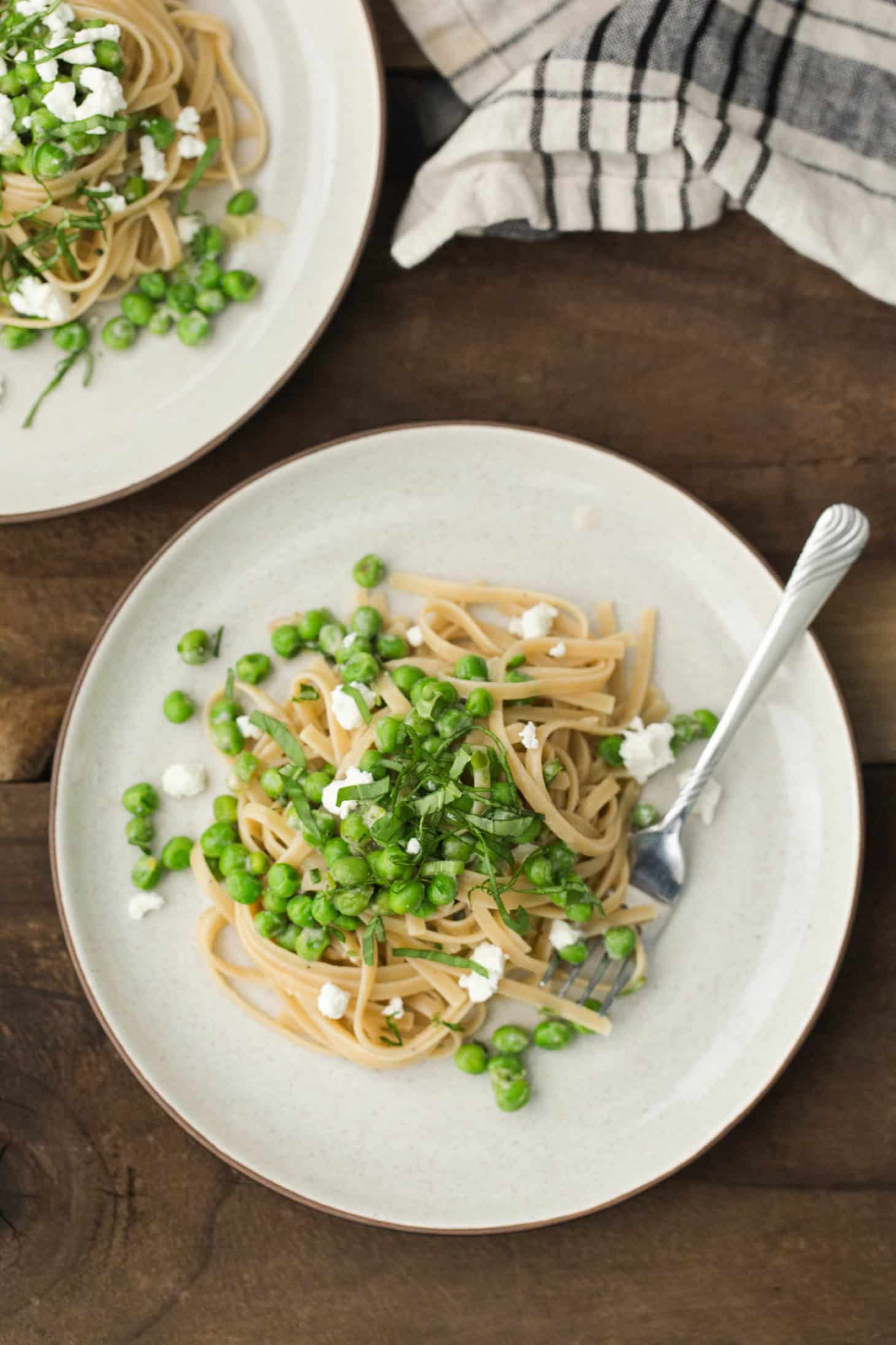 Pea Pasta with Goat Cheese Sauce