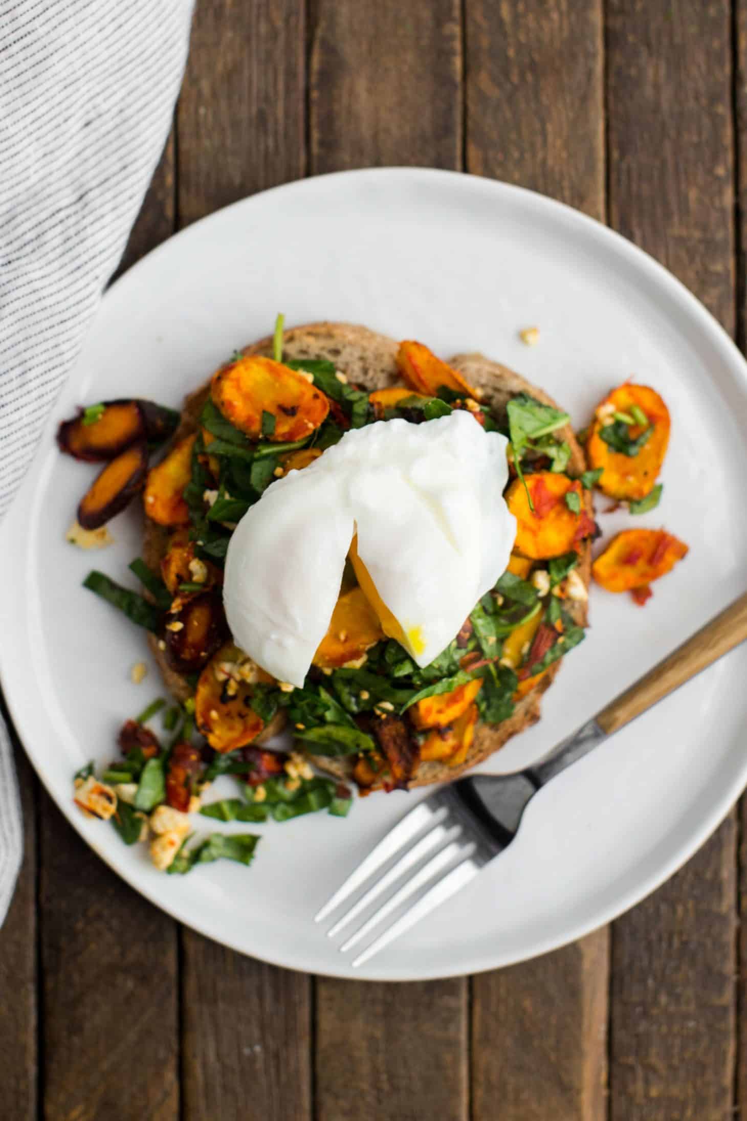 Harissa Roasted Carrot Toast with Poached Egg