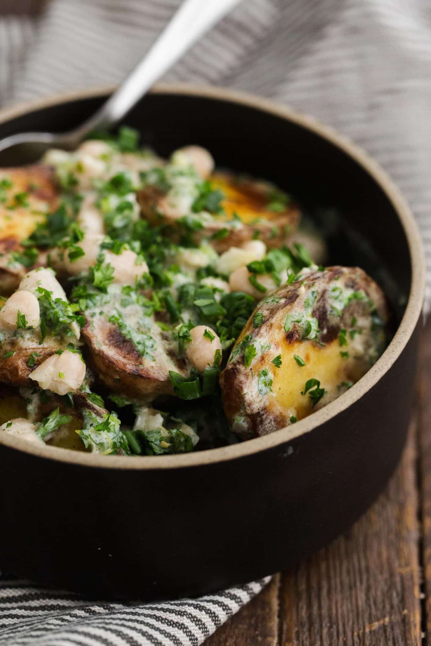 Braised Potato Salad with White Beans and Herbs