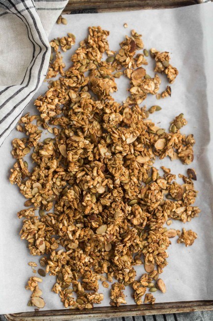 Clumpy Granola with Stewed Rhubarb