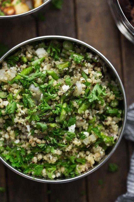 Three-Grain Pilaf with Roasted Asparagus