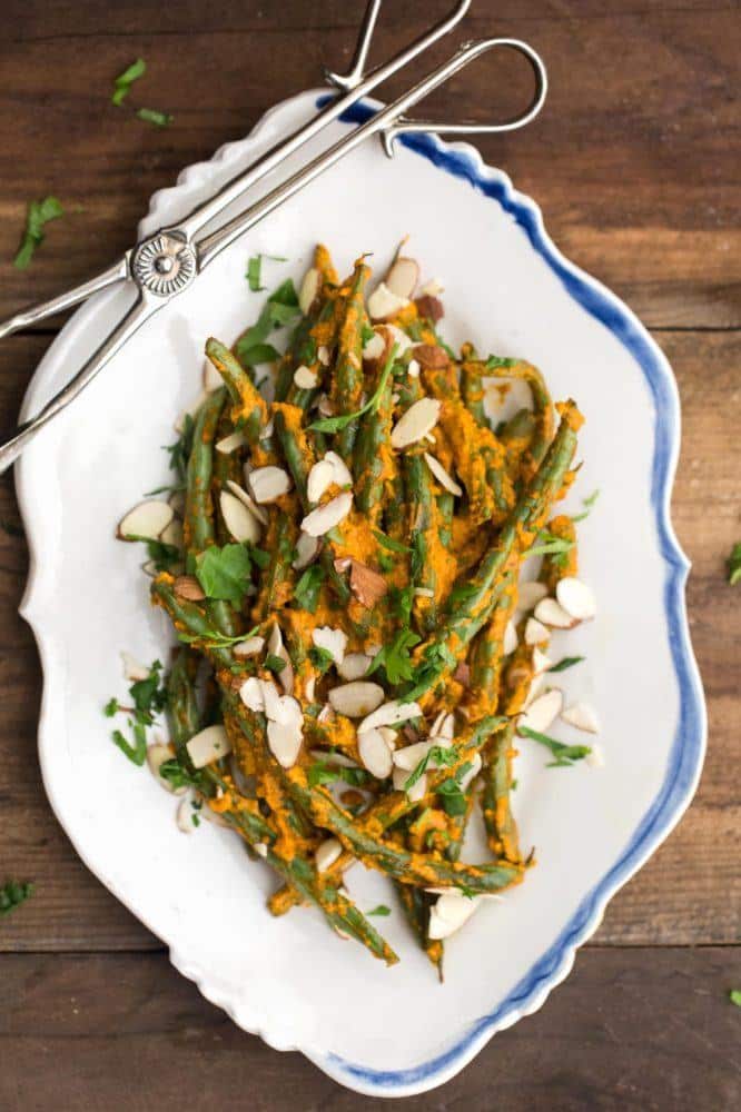 Roasted Green Beans with Romesco and Almonds | @naturallyella