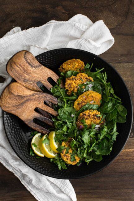 Cajun Millet Cakes with Greens | http://naturallyella.com