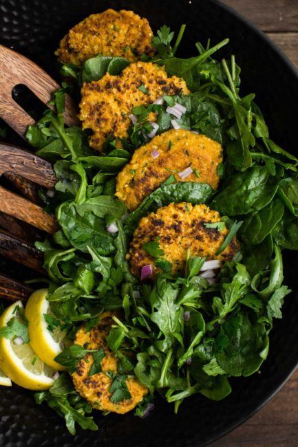 Cajun Millet Cakes with Lemon-Greens | http://naturallyella.com