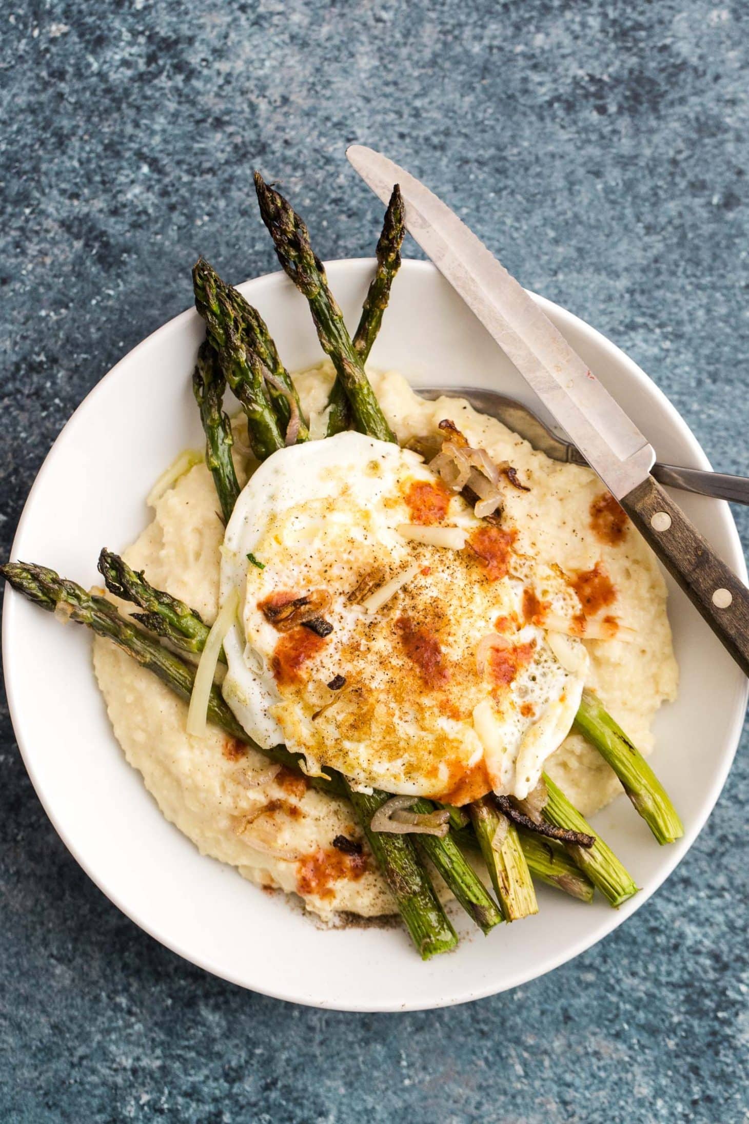 Cheesy Millet Polenta with Roasted Asparagus