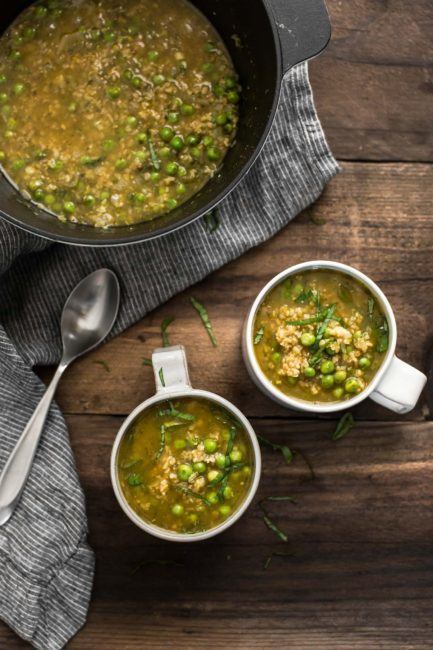 Pea Soup with Freekeh and Pesto