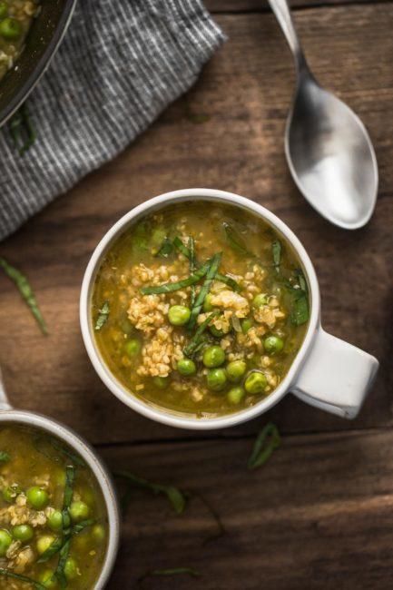 Freekeh Pea Soup with Pesto