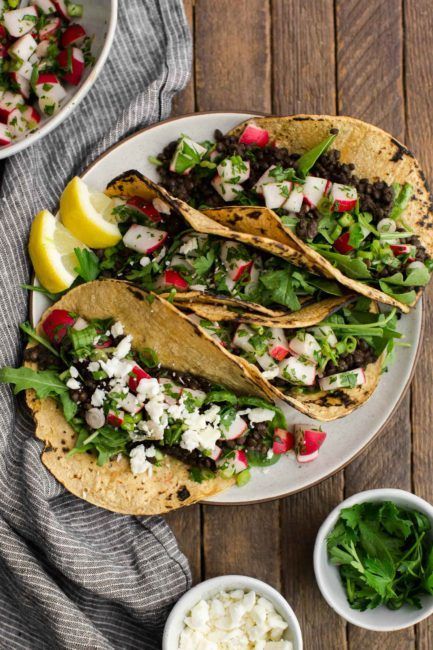 Spicy Lentil Tacos with Radish Salsa with Feta