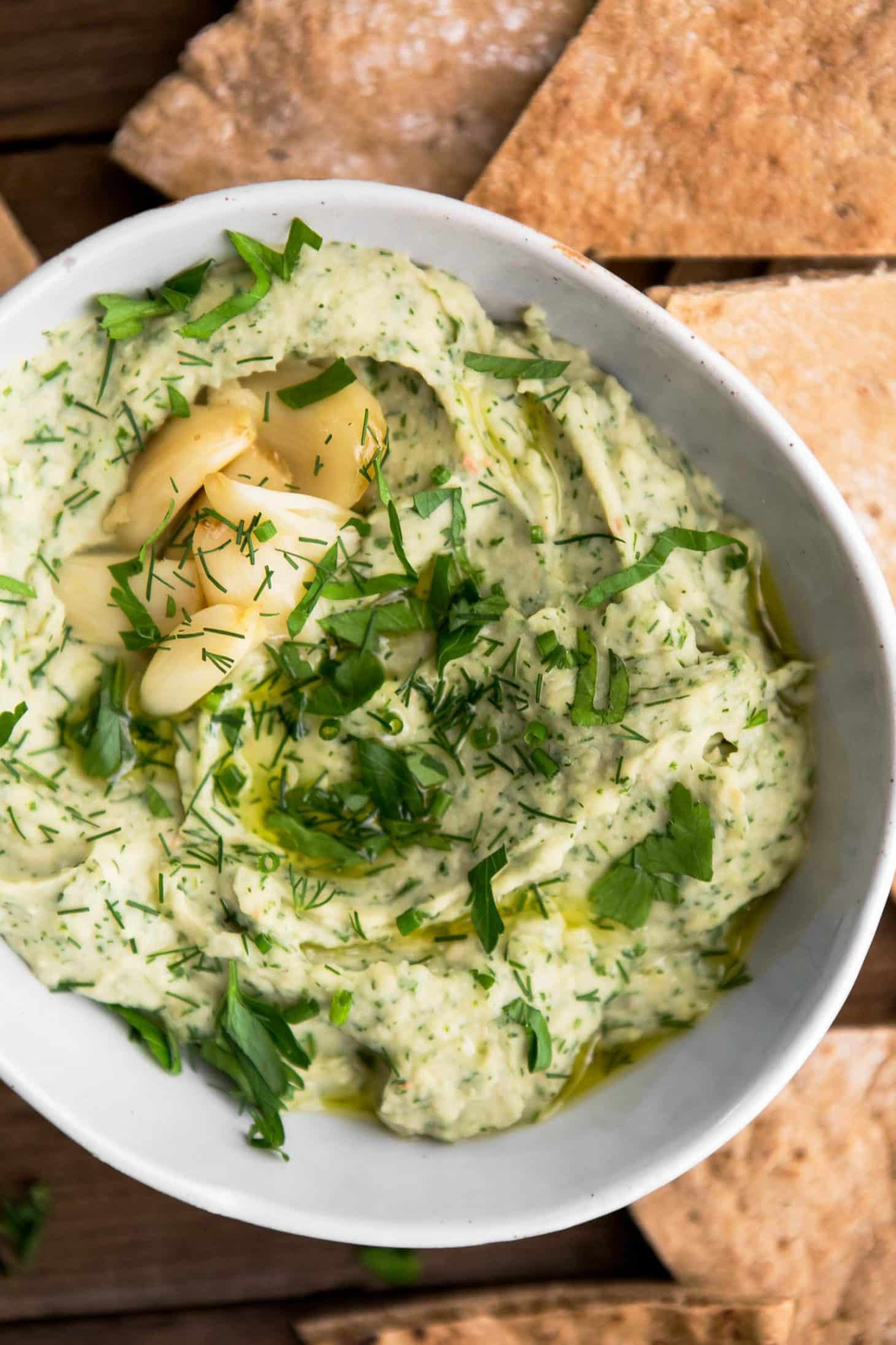 Roasted Garlic & White Bean Soup with Herb Oil - Yes to Yolks