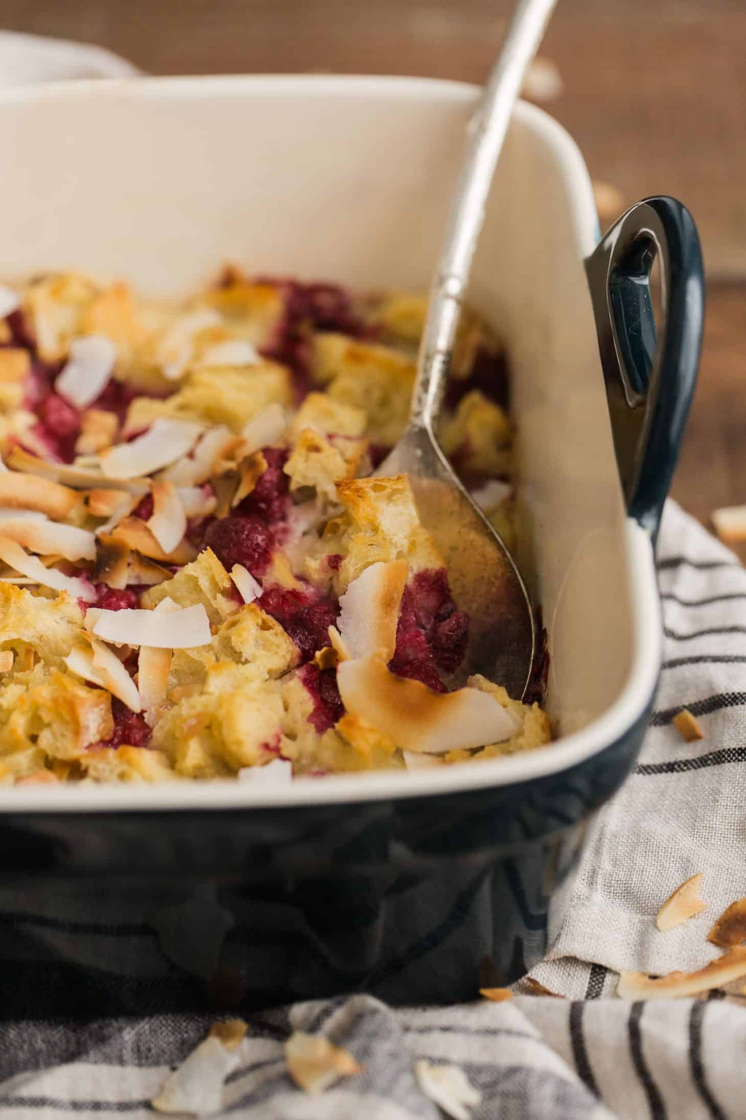 Coconut Bread Pudding with Raspberries | @naturallyella