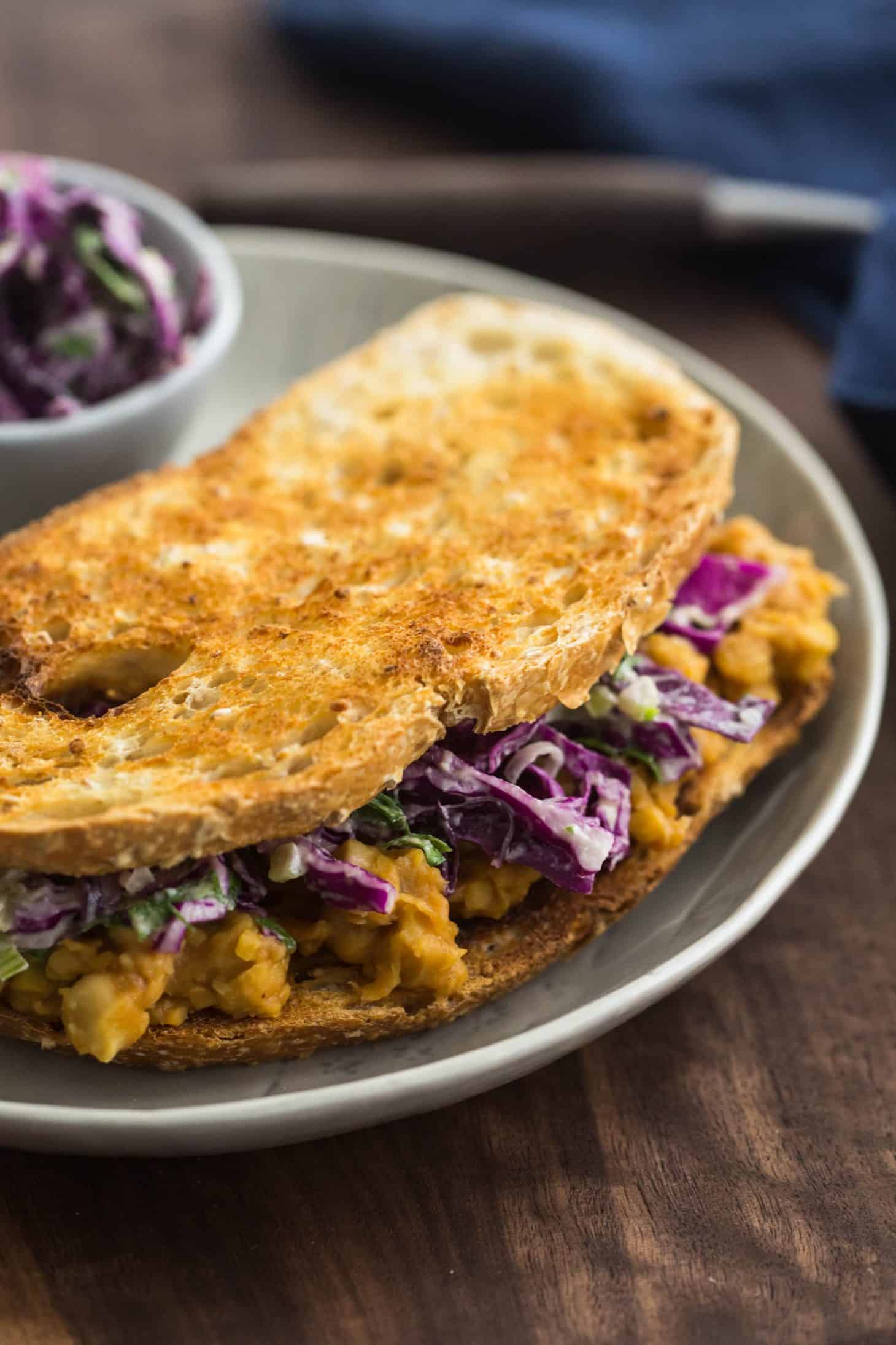 Vegan BBQ Chickpea Sandwich with Tahini Slaw | @naturallyella