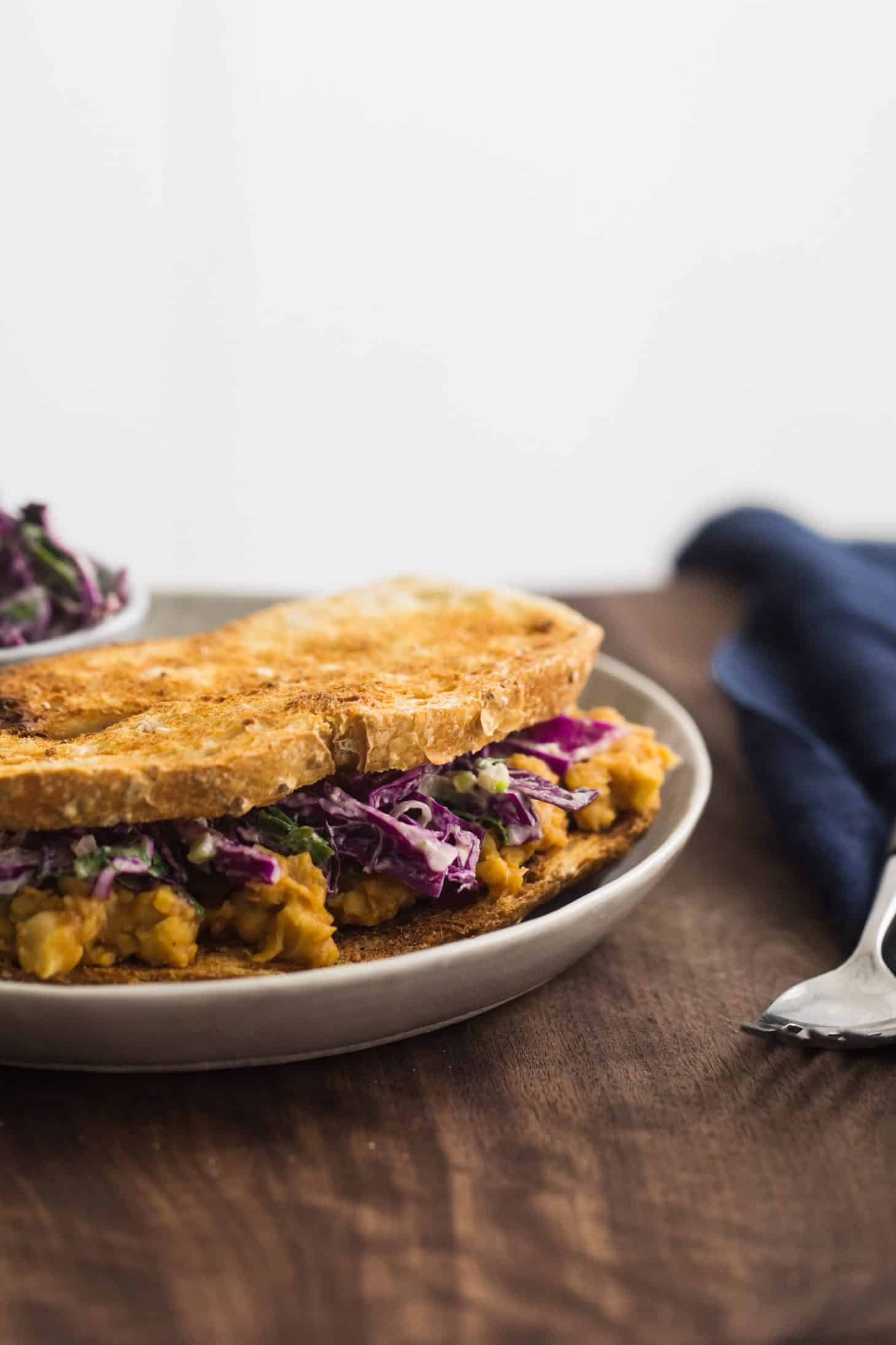 BBQ Chickpea Sandwich with Tahini Slaw | @naturallyella