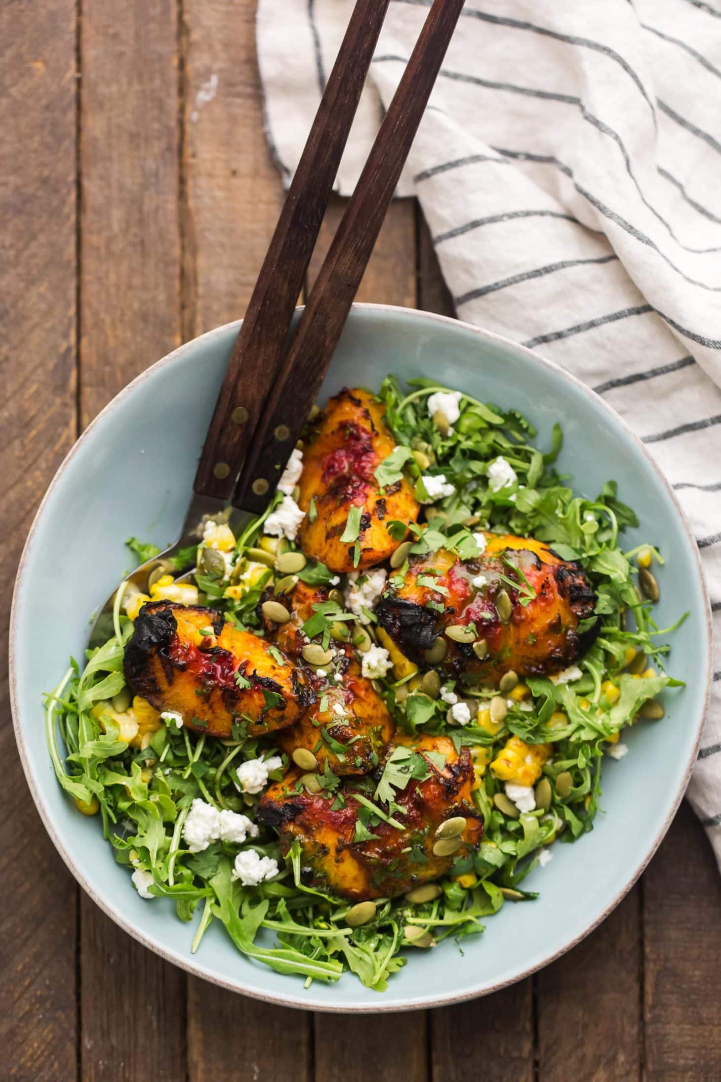 Grilled Chipotle Peach Salad with Sweet Corn | @naturallyella