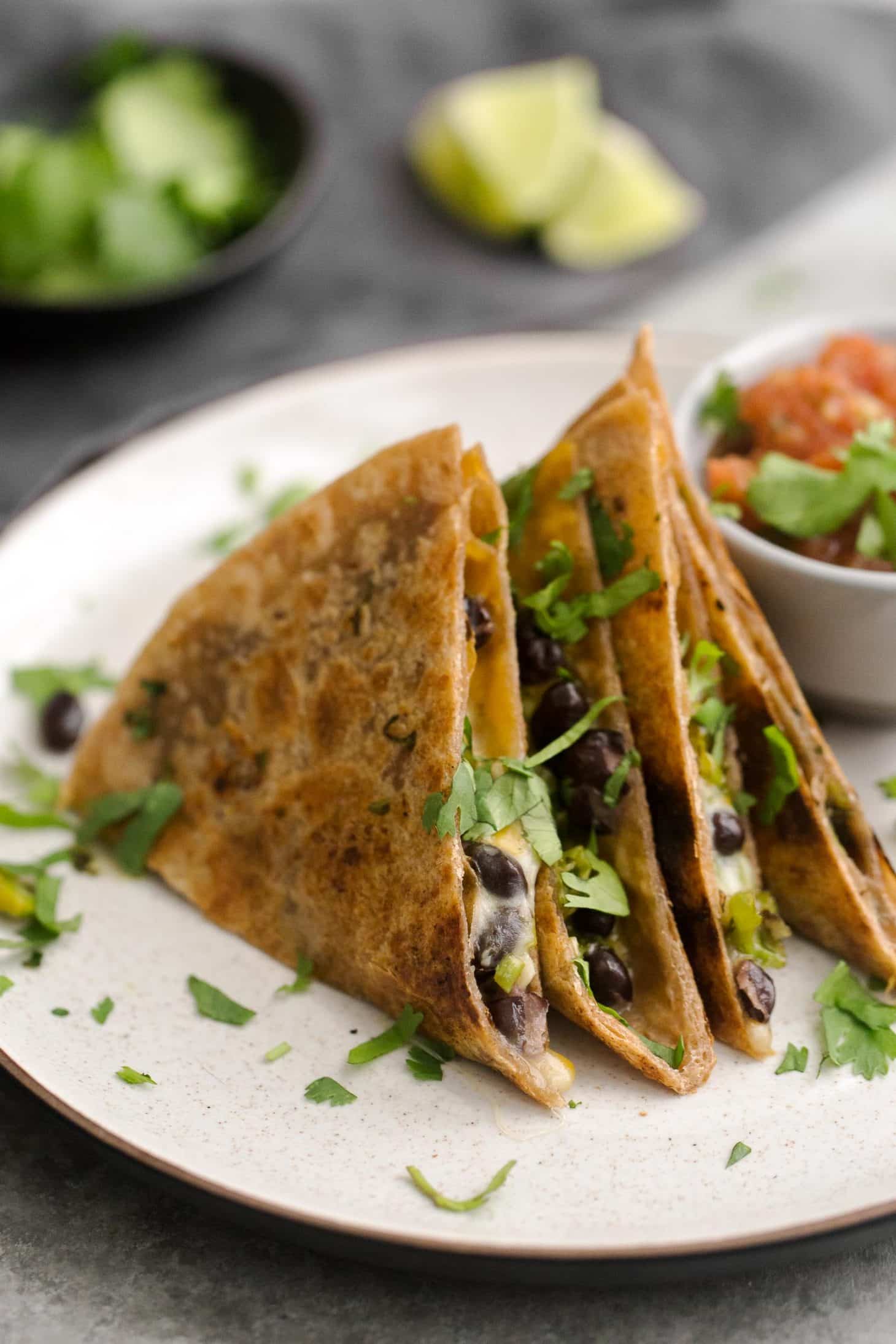 Black Bean Quesadillas with Garlicky Shishito Peppers | @naturallyella