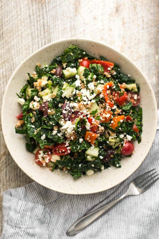 Mediterranean Kale Salad with Tomatoes and Cucumbers | Naturally Ella