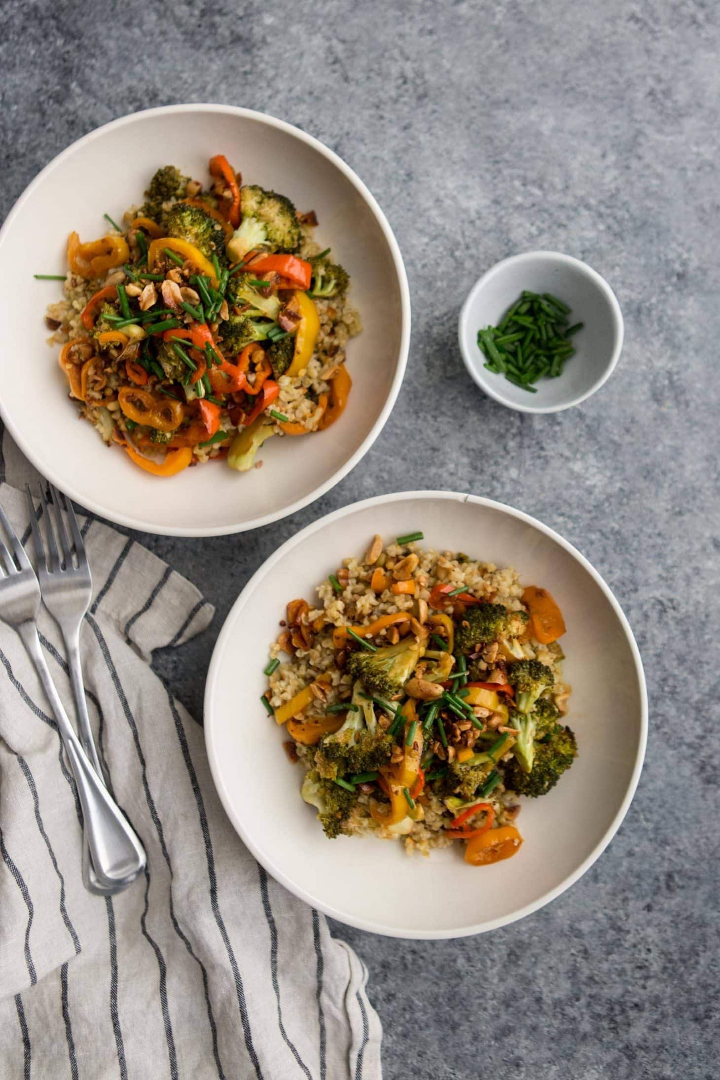 Chili Roasted Broccoli Bowls with Freekeh | @naturallyella