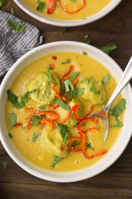 Cilantro Chickpea Dumplings in Curried Sweet Corn Soup | @naturallyella