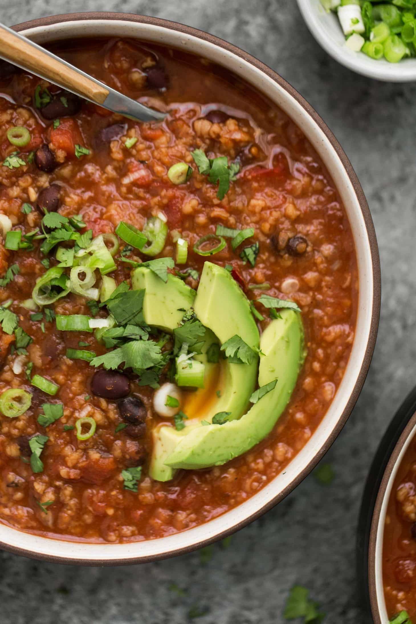 Chipotle Black Bean Chili with Bulgur | @naturallyella