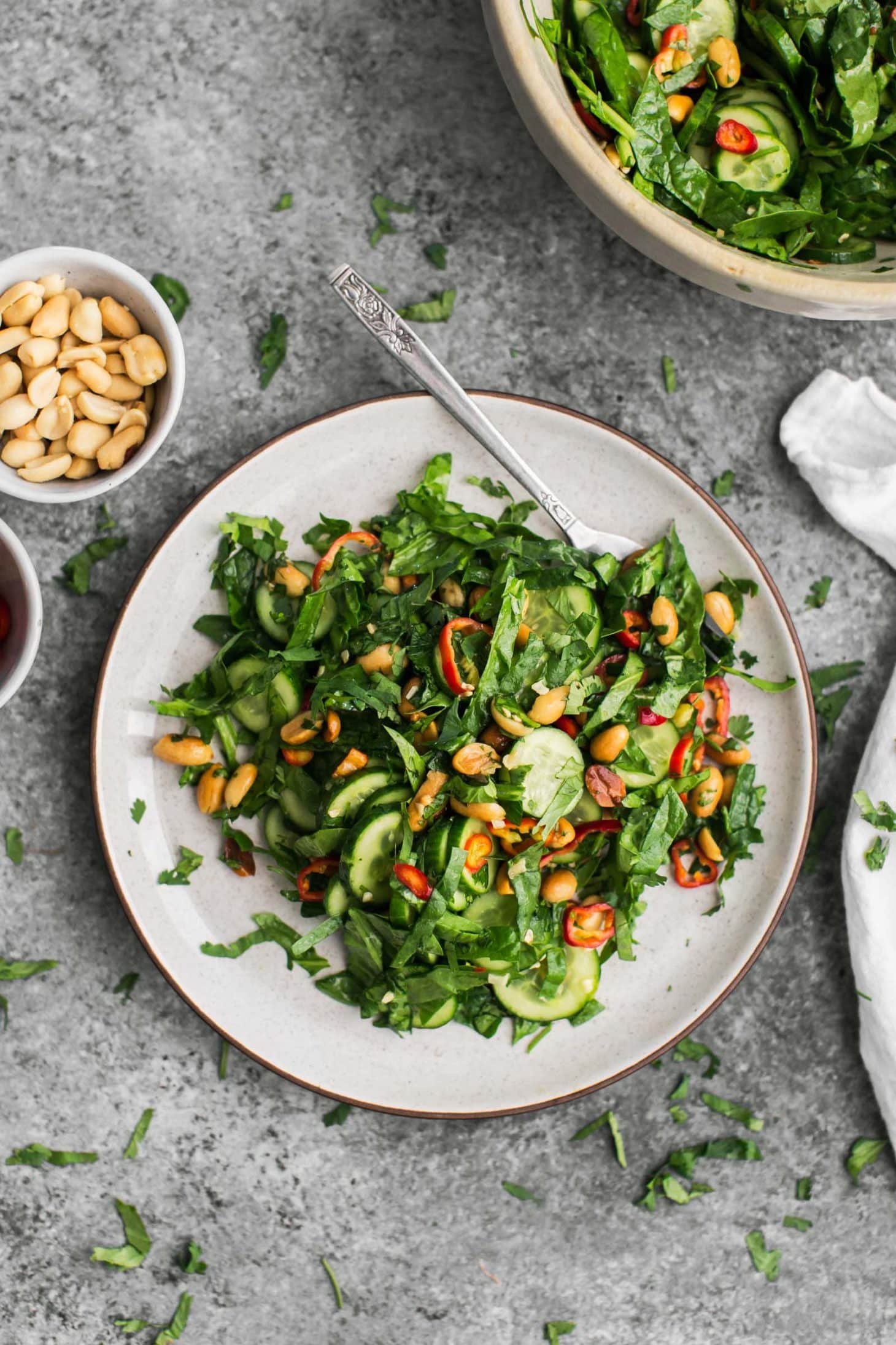 Cucumber Peanut Salad with Spinach | @naturallyella