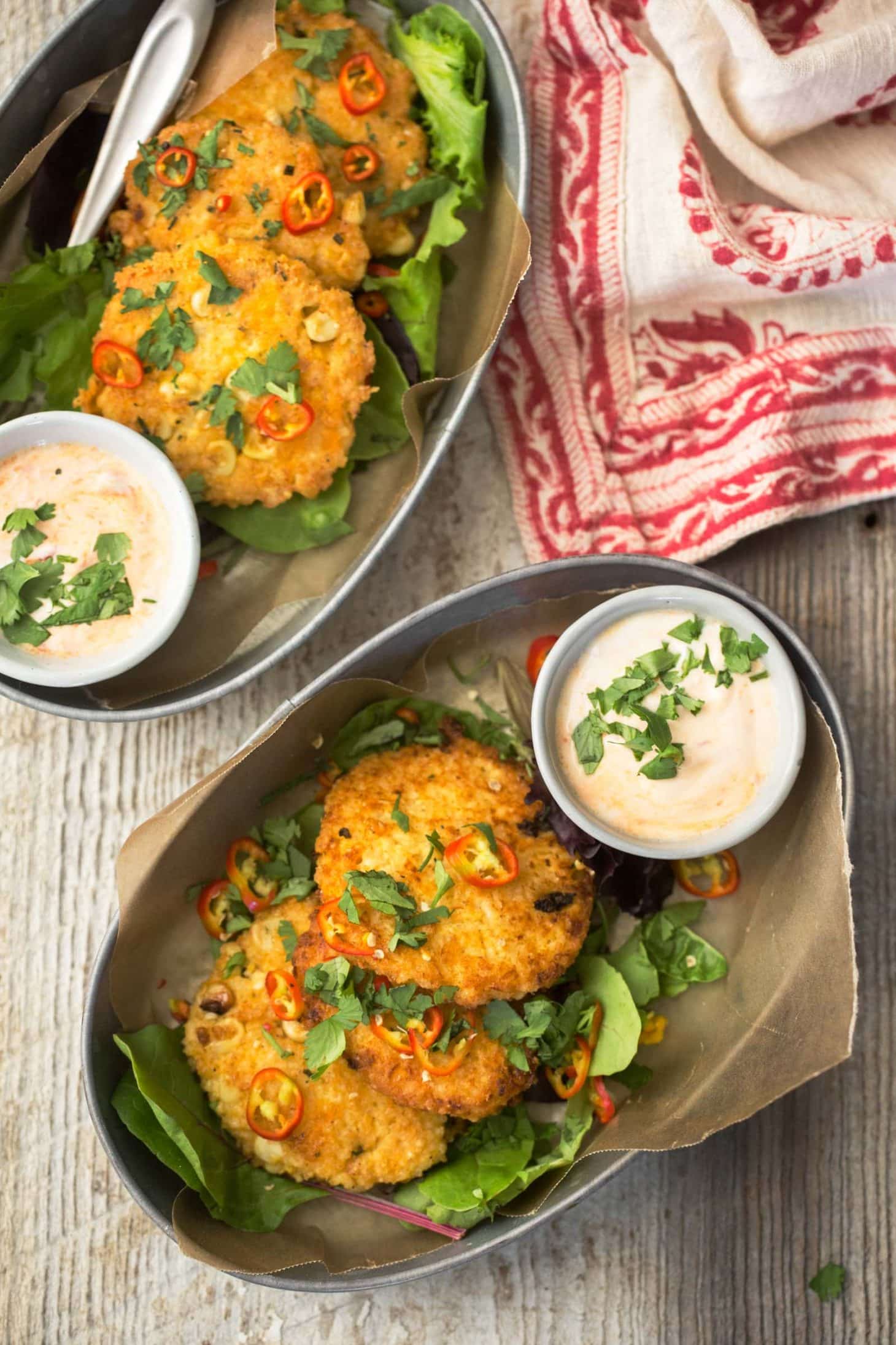 Sweet Corn Fritters with Millet and Harissa Yogurt | Naturally Ella