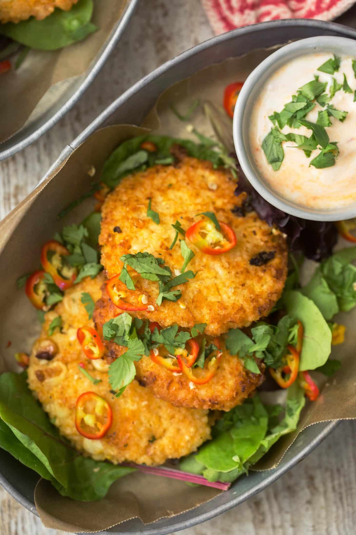 Sweet Corn Fritters With Millet And Harissa Yogurt Naturally Ella