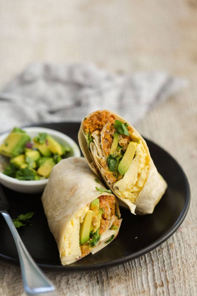 Vegetarian Breakfast Burritos with Chickpea Crumble and Eggs | Naturally Ella