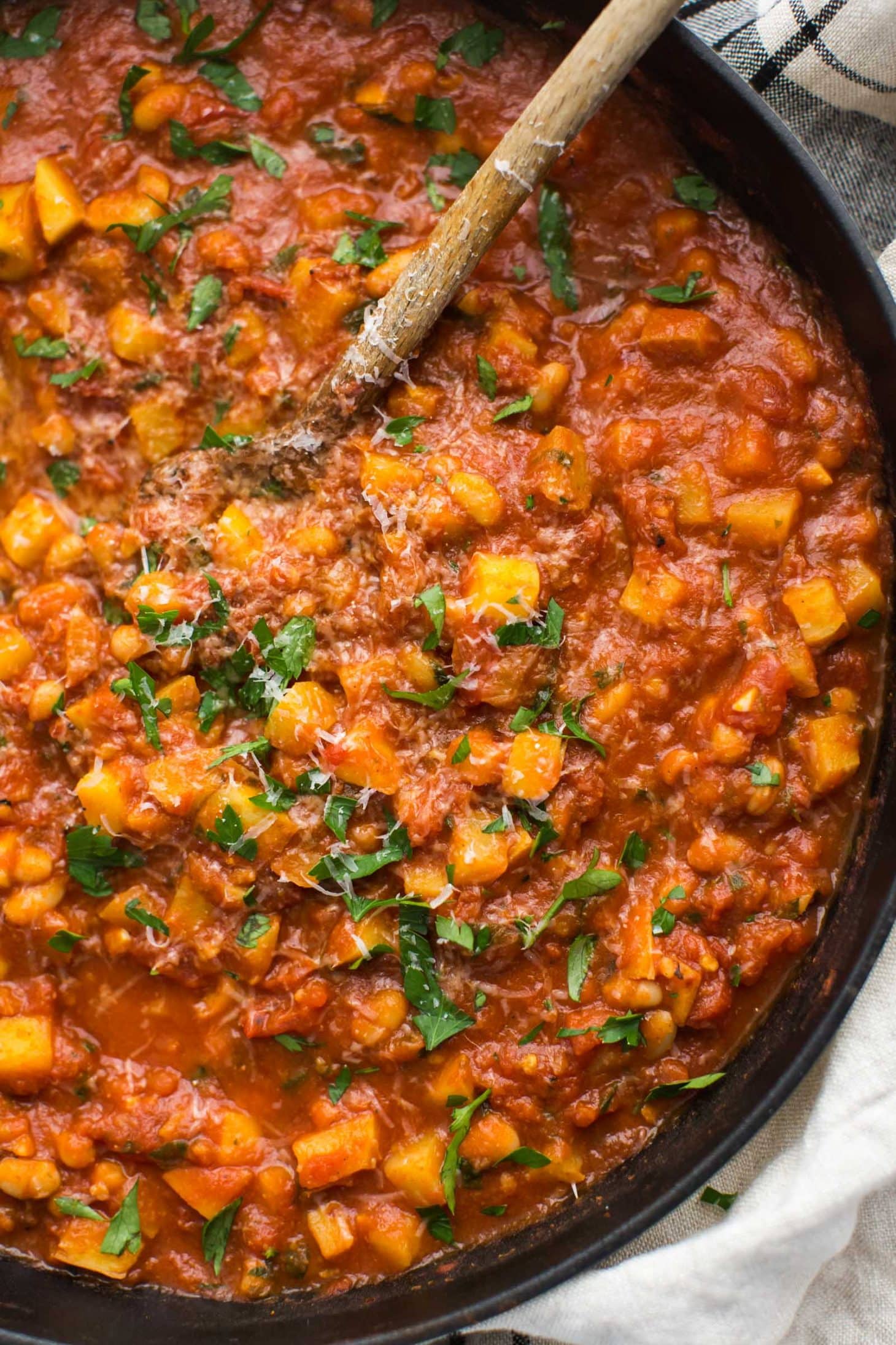White Beans and Potatoes in Spicy Tomato Sauce | @naturallyella