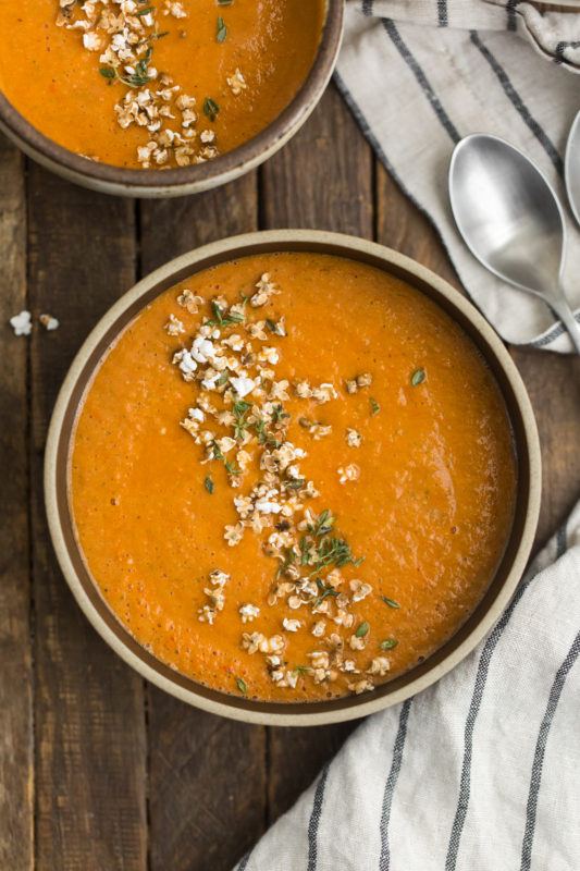 Roasted Garlic Tomato Soup with Popped Sorghum | Naturally Ella