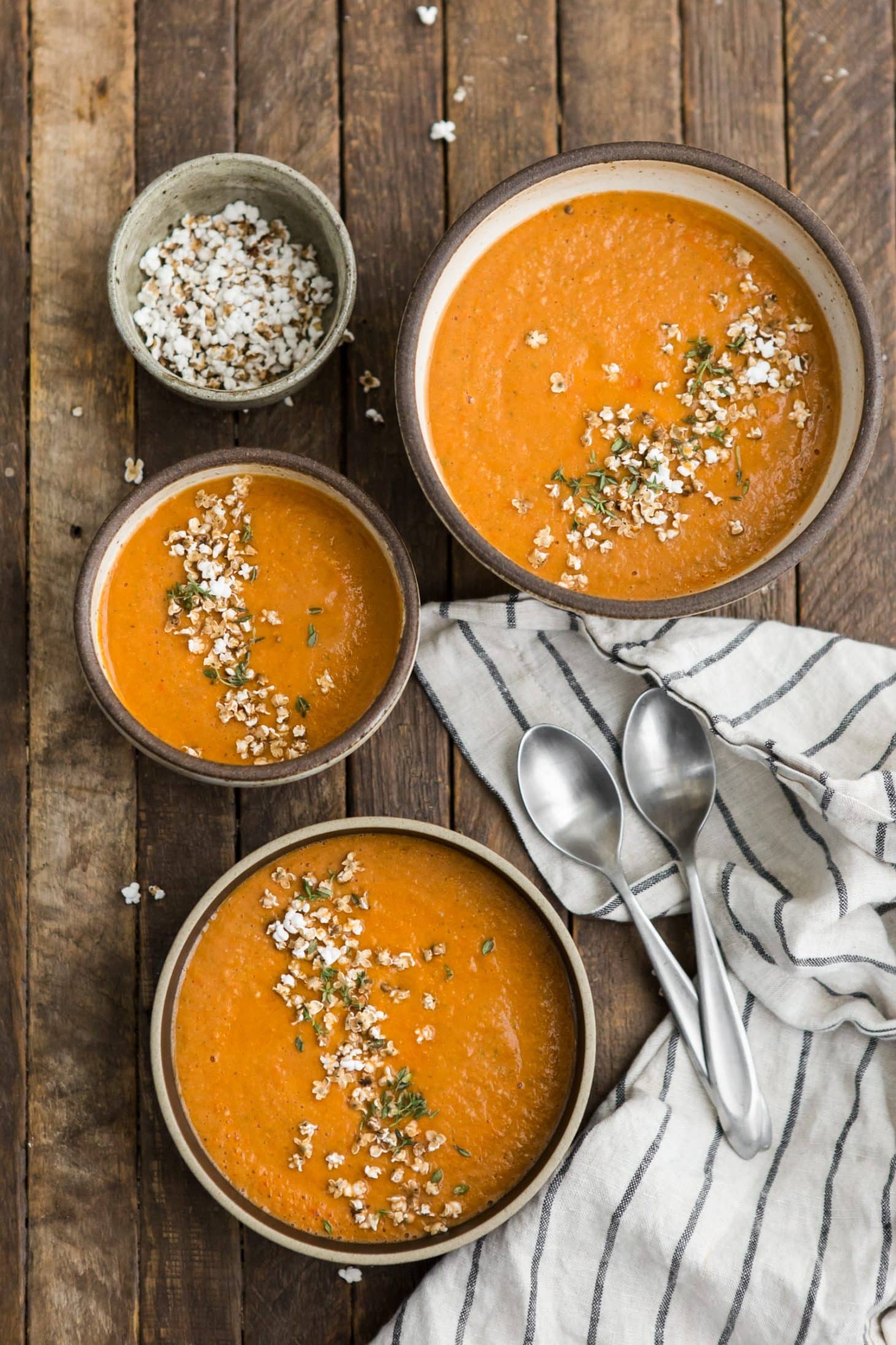 Roasted Garlic Tomato Soup with Popped Sorghum | @naturallyella