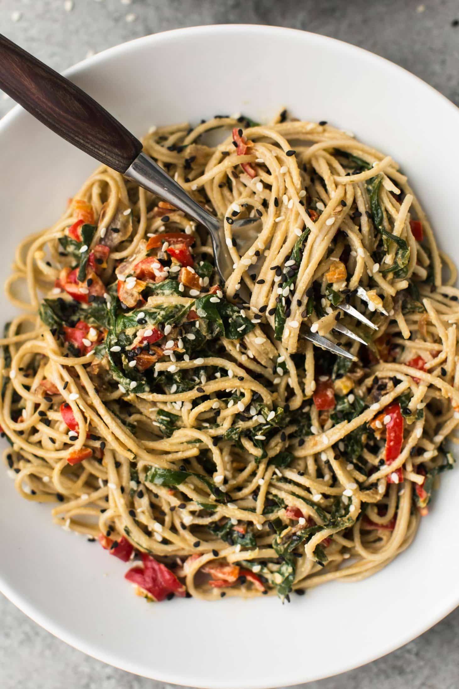 Tahini Noodle Bowl with Collards