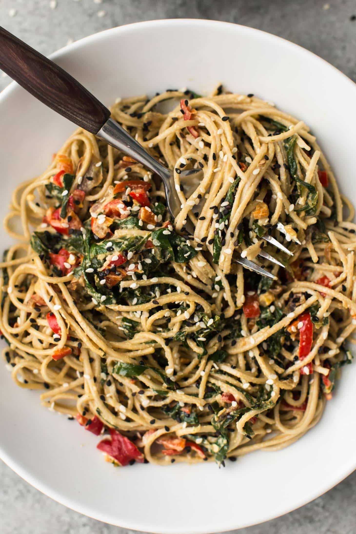 Tahini Noodle Bowl with Collards | @naturallyella