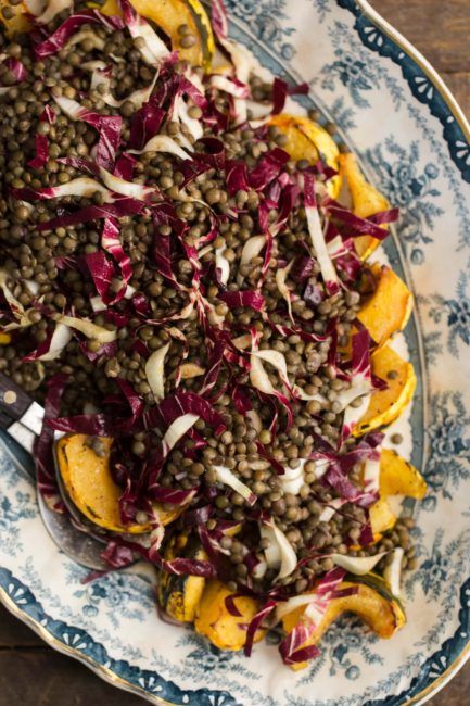 Roasted Acorn Squash with Radicchio Lentil Salad and Chili Vinegar Dressing | @naturallyella