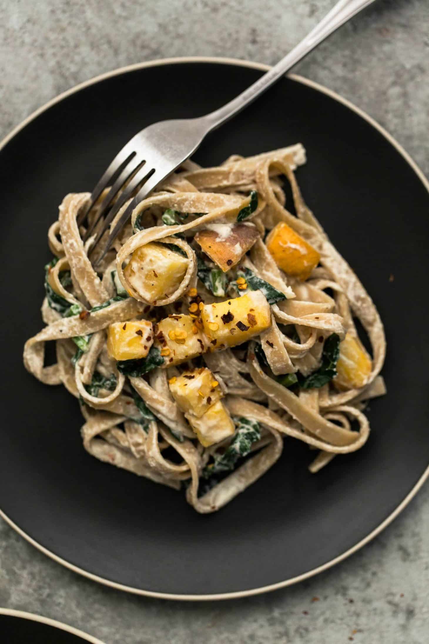 Roasted Rutabaga Pasta with Cashew Sauce | @naturallyella