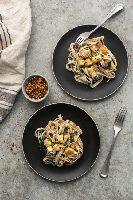 Roasted Rutabaga Pasta with Lemon Cashew Sauce | @naturallyella