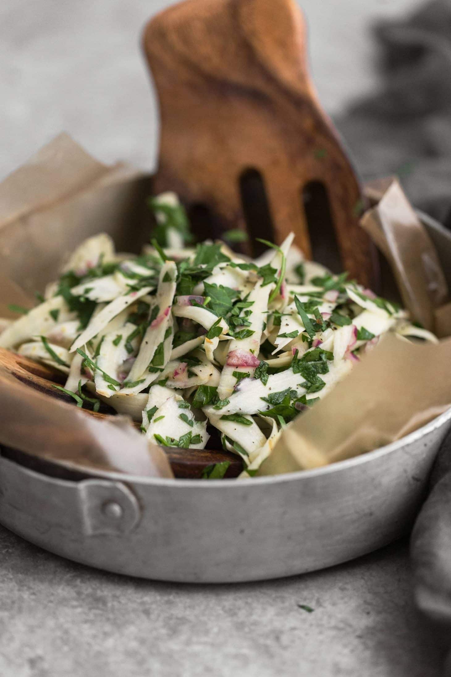 Shaved Parsnip Salad with Parsley and Red Onion | @naturallyella