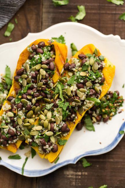 Stuffed Delicata with Chimichurri Black Beans | @naturallyella