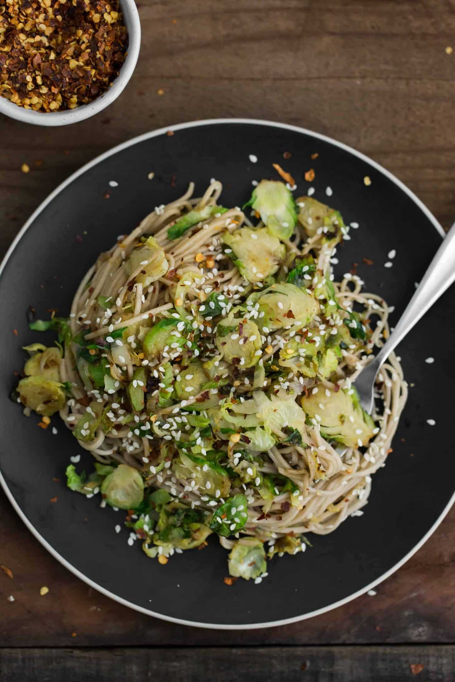Sesame Brussels Sprout Soba Bowl | 30 Minute Vegetarian Dinners
